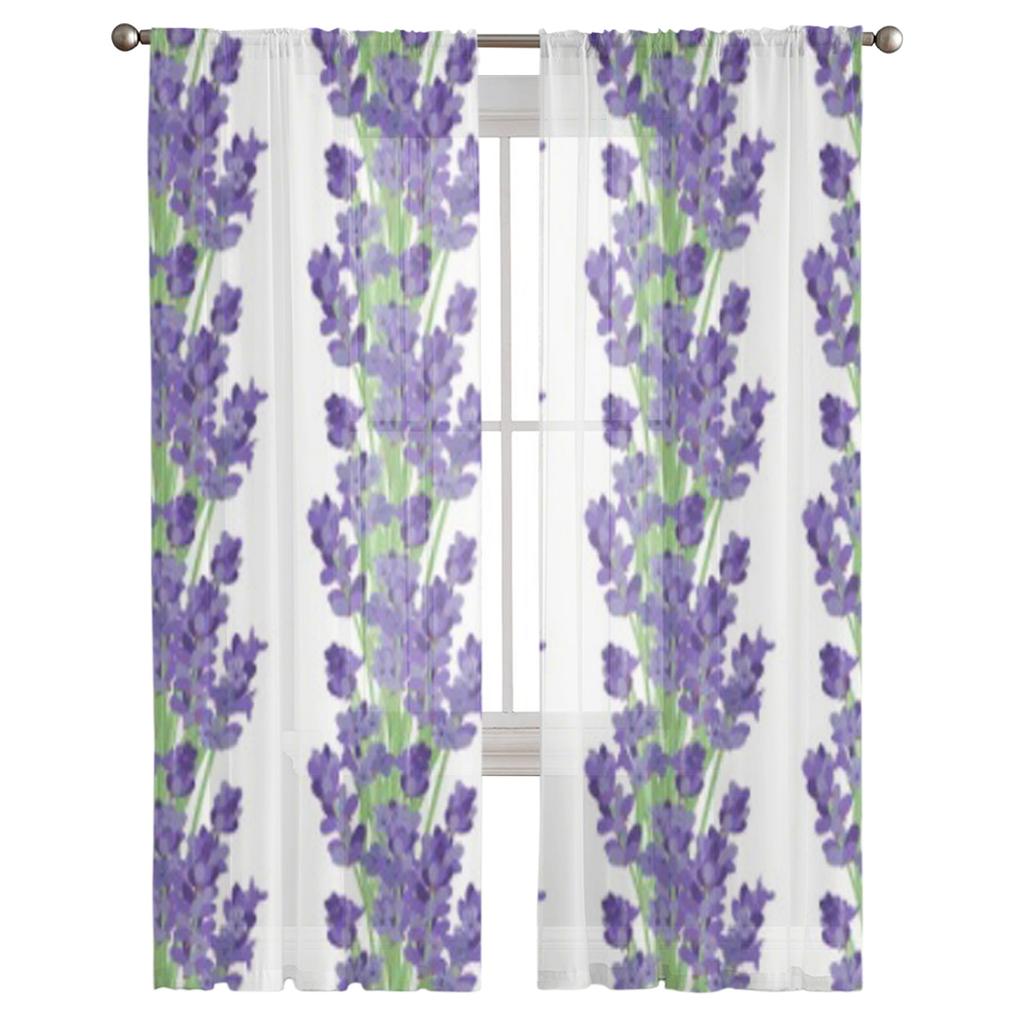 Lavender Flowers Luxurious Chiffon Sheer Curtains for Living Room Bedroom Decoration Window Voiles Tulle Curtain