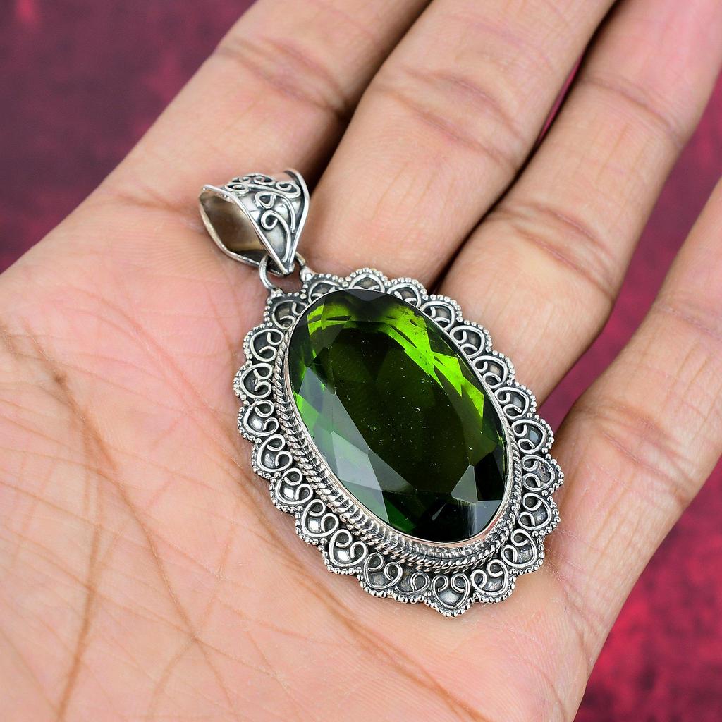 Peridot Pendant Gemstone Jewelry, 925 Solid Sterling Silver Pendant, Handmade Jewelry Birthstone Pendant, Gift For Him