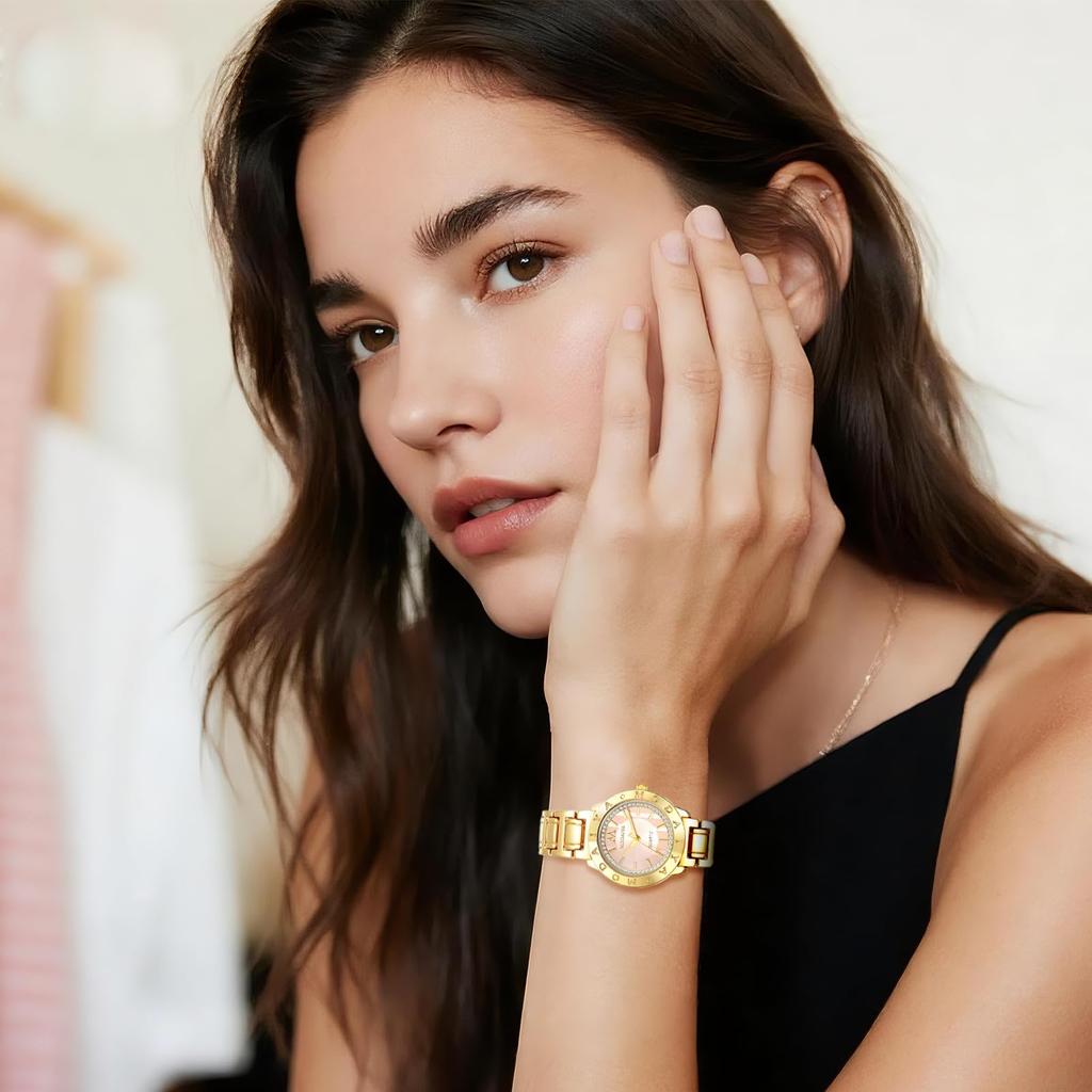Women's Watch Sparkling Diamond Gold Cute Fashionable Roman Analog Display Waterproof Quartz Clock Golden Fashion Watch Women's Accessory - Birthday