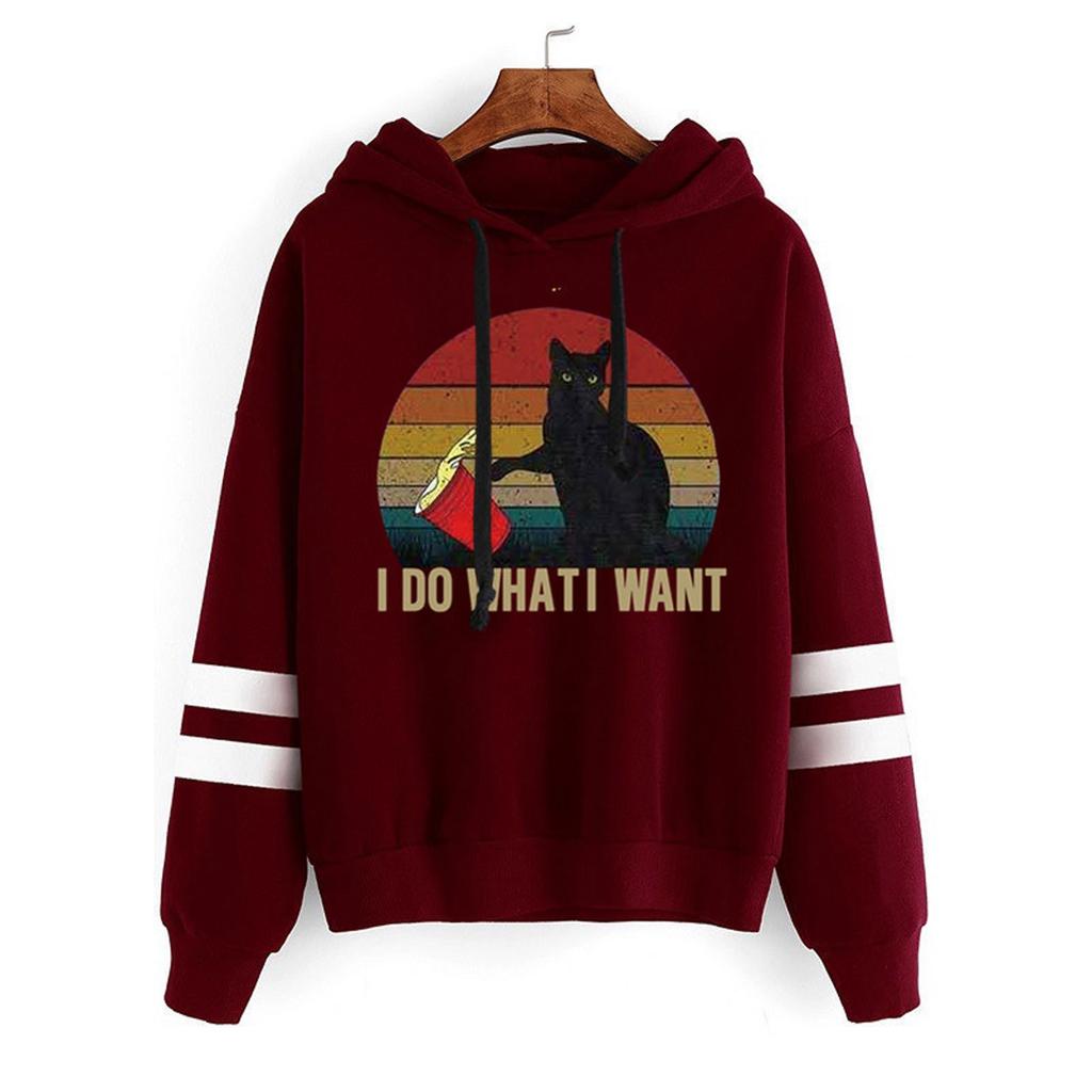 Women' s Casual Fashion   Printed Long Sleeve Pullover Hoodie Two lines Tops