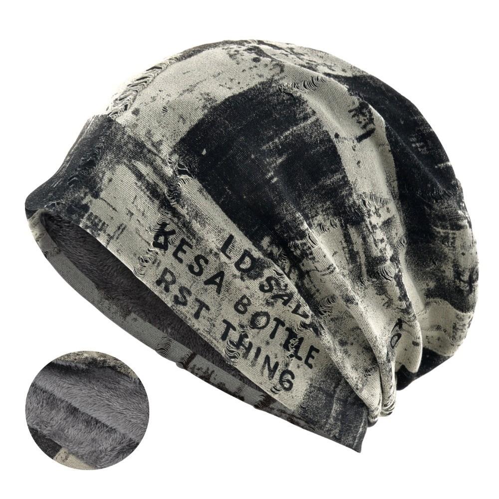 Tie-dye Slouchy Beanie Hat Stretchy Streetwear Beanie Retro Plush Lined Beanie  For Men Women