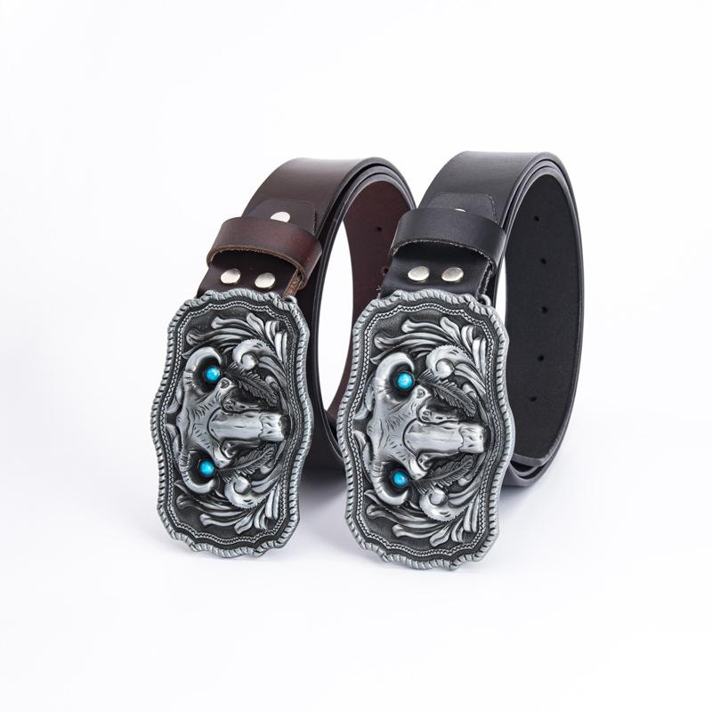 Sheep Totem Personality Ethnic Style Belt Fashion Whole Cowhide Retro Belt Ghost Knights Jeans Belt