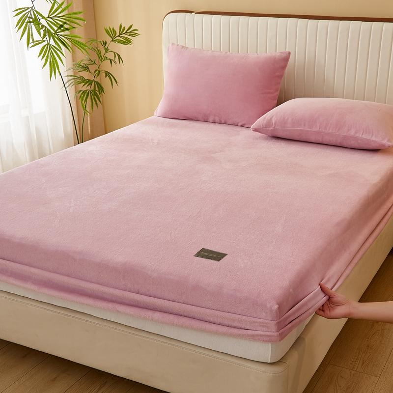 Simple Solid Color Fitted Sheet Nordic Mattress Cover Plush Bed Sheet Winter Warm Elastic Soft Bed Sheet with Elastic Band