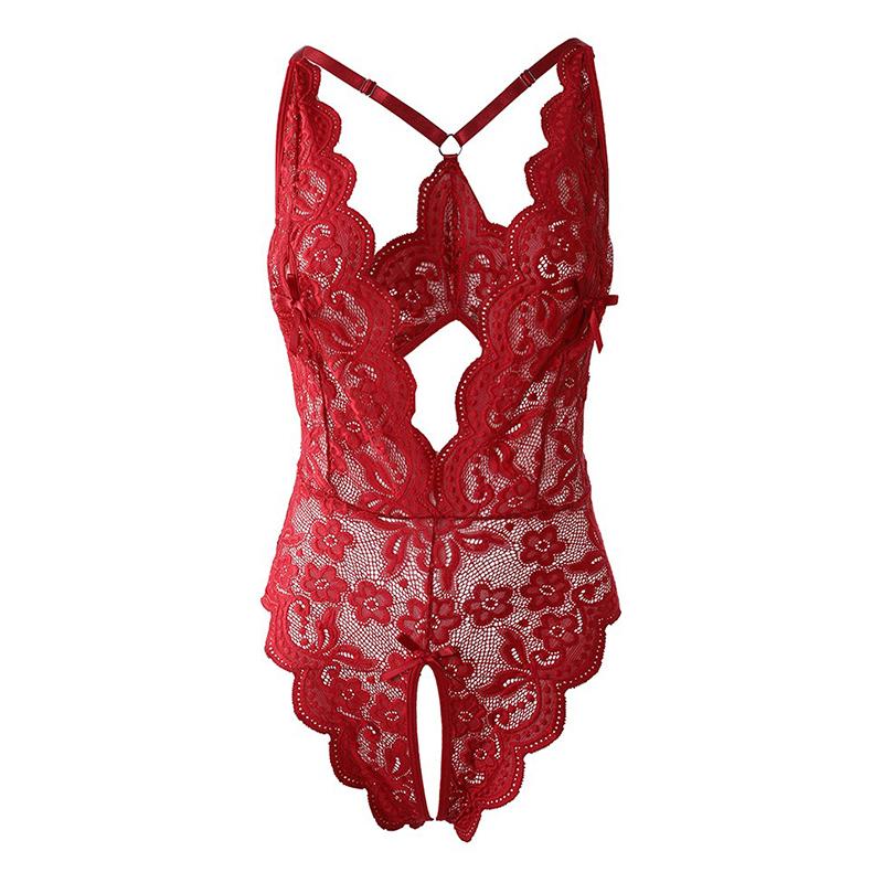 Crotchless Underwear For Women Lace Cutout Transparent Costumes Sexy Lingerie Deep V Open Bra Dress