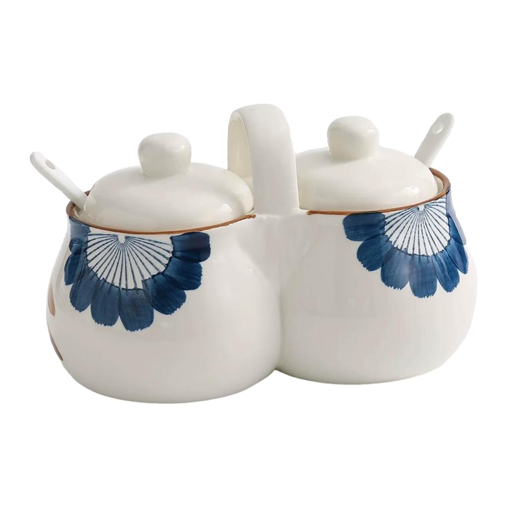 2-in-1 Ceramic Seasoning Jar Household Sauce Jar Salt Pepper Pepper Grain Distributor Kitchen Ceramic Seasoning Box Home