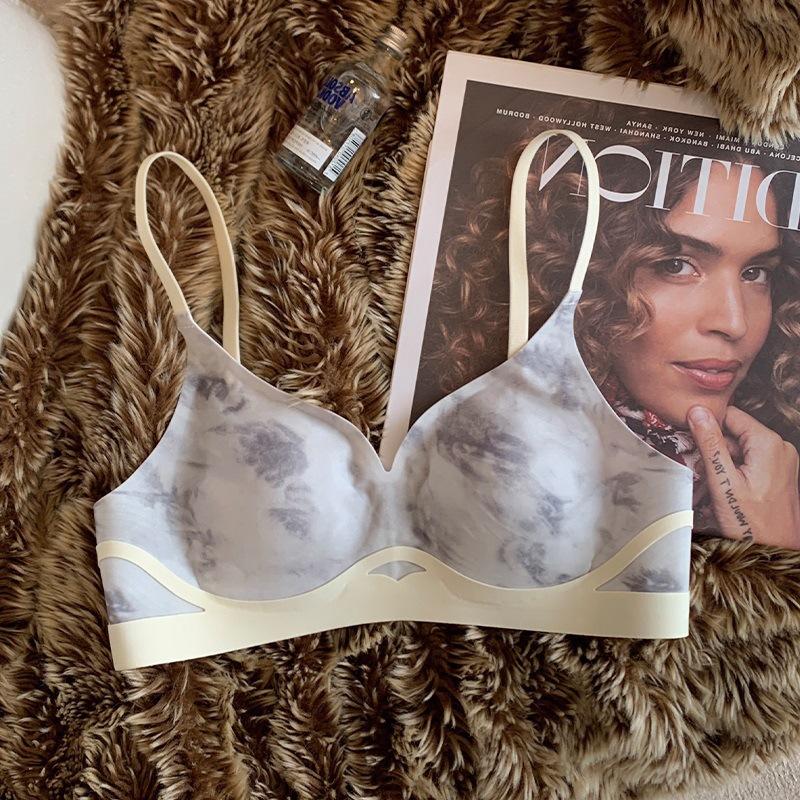 Tie-dye Wind Seamless Thin Underwear Women's Big Breasts Show Small and Thin New Breathable Anti-sagging Breast Bra
