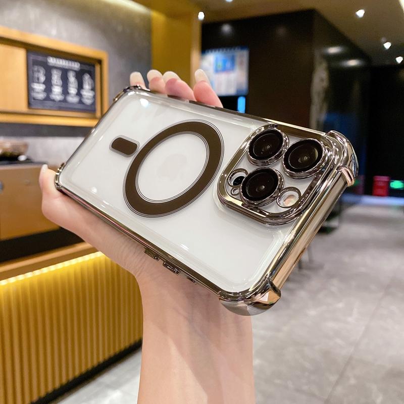 Luxuriöse, stoßfeste Panzerung für die kabellose Magsafe-Ladehülle für das iPhone 15 14 Plus 13 12 11 Pro Max, klare magnetische Abdeckung