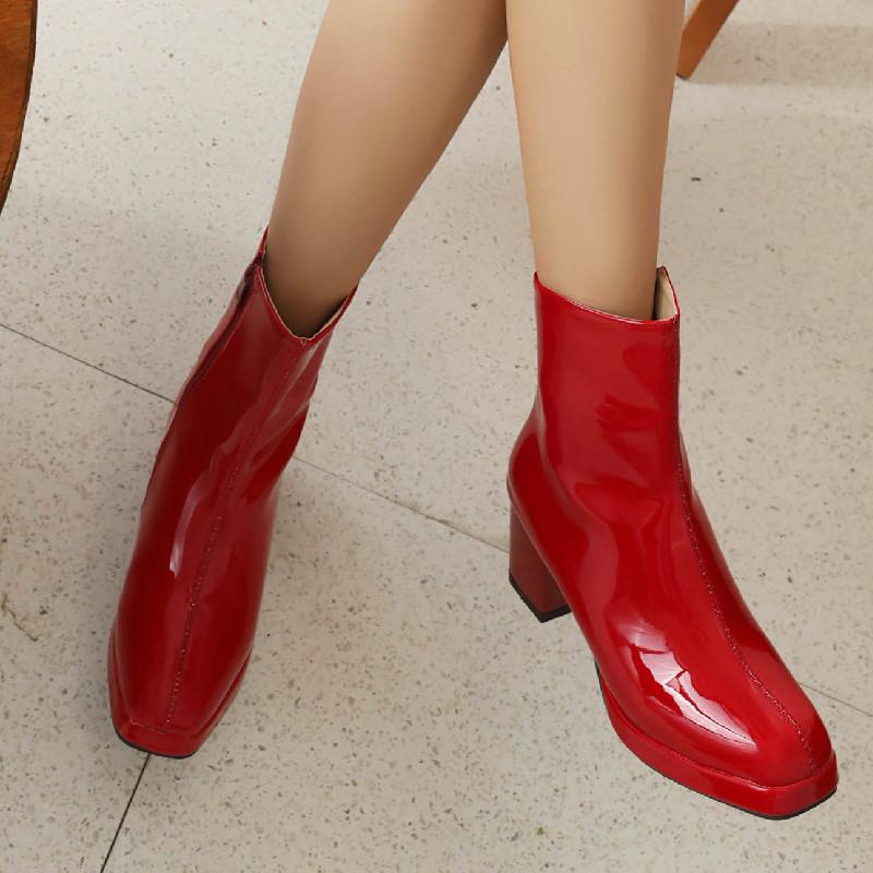 Mode Elegante Stiefeletten Frauen Winter Schuhe 2024Block Heels Rot Schwarz Weiß Grün Kurze Schuhe Mädchen Stiefel Große Größe 48