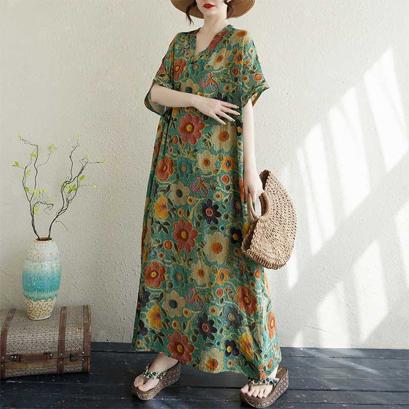 

Женское тонкое хлопковое и льняное свободное художественное платье в стиле ретро с длинным халатом One size