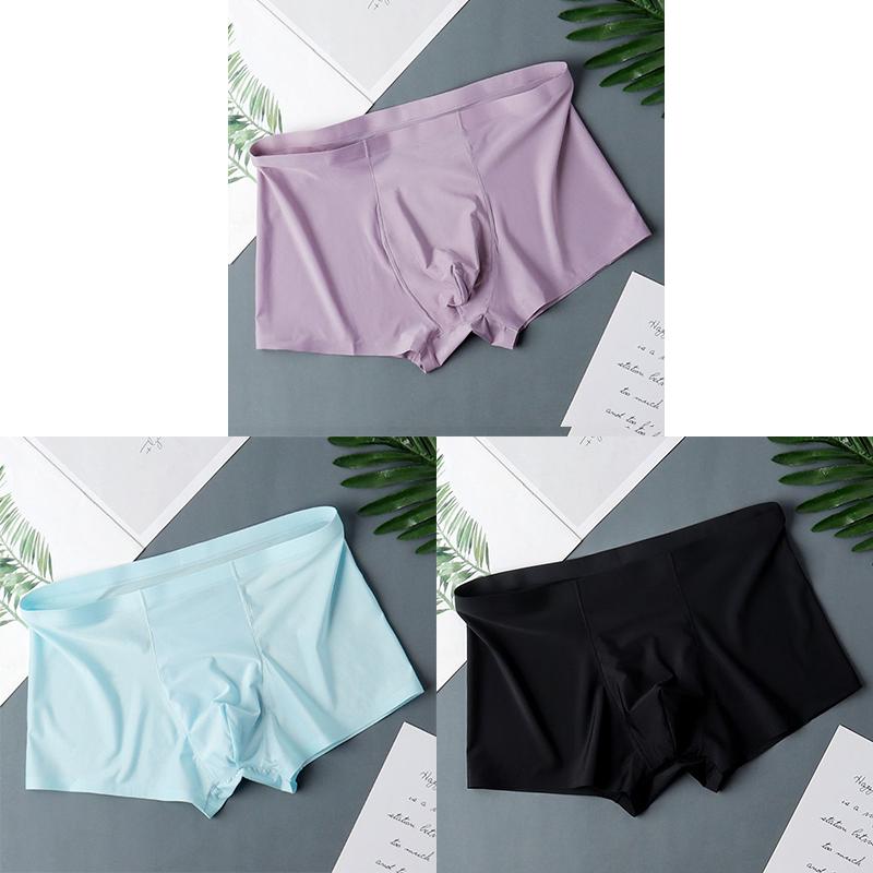 Men's Ice Silk Sexy Seamless Boxer Shorts Underwear Fashion Underpants Male Comfortable Ultra-thin Breathable Panties