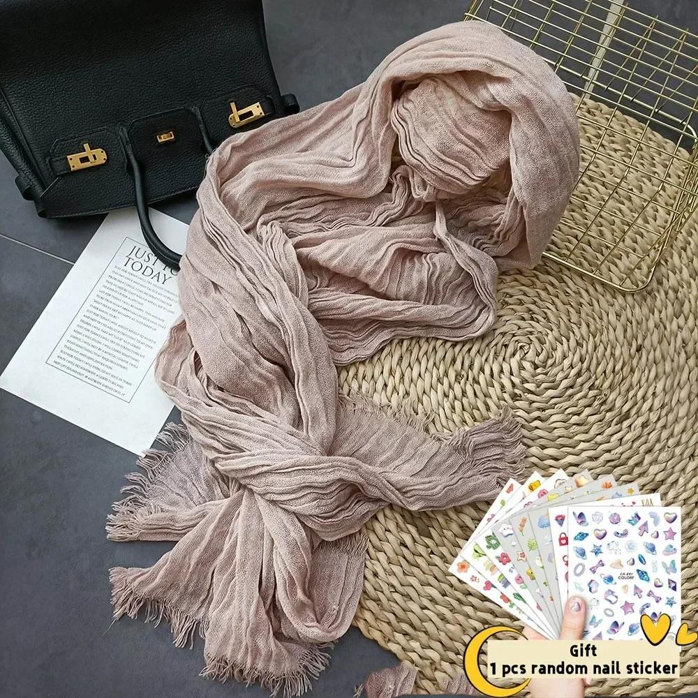 

Green Cotton Linen Scarf Women s Artistic Texture Pleated Long Thin Style Fur Edge Intellectual Versatile Korean Version Shawl 195-70cm