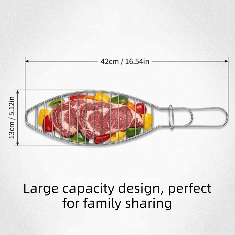 Fish-Shaped Iron Fish Grill Rack Wire Grid Long Handle Fish Grill Basket Easy Clean Sliding Lock BBQ Grill Clip