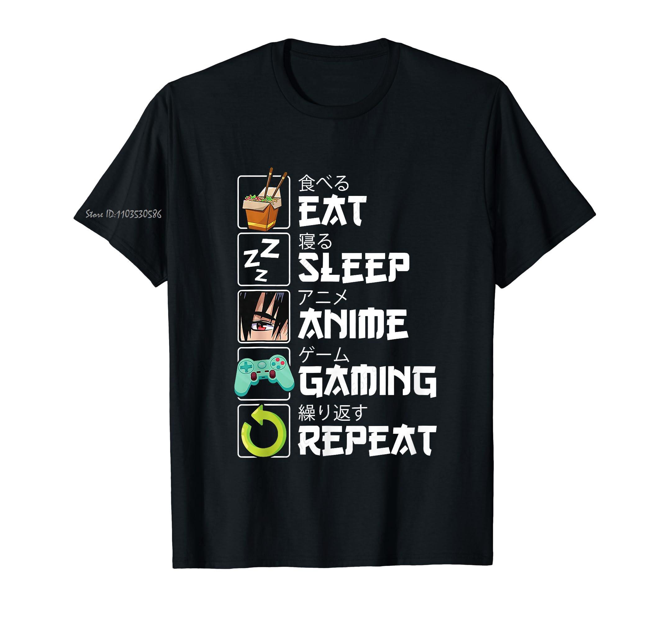 Oversized T-shirt Eat Sleep Anime Gaming Repeat Kawaii Otaku Anime Manga Cotton Tshirt Casual Men s Clothing Unisex Tops Tees... S разноцветный