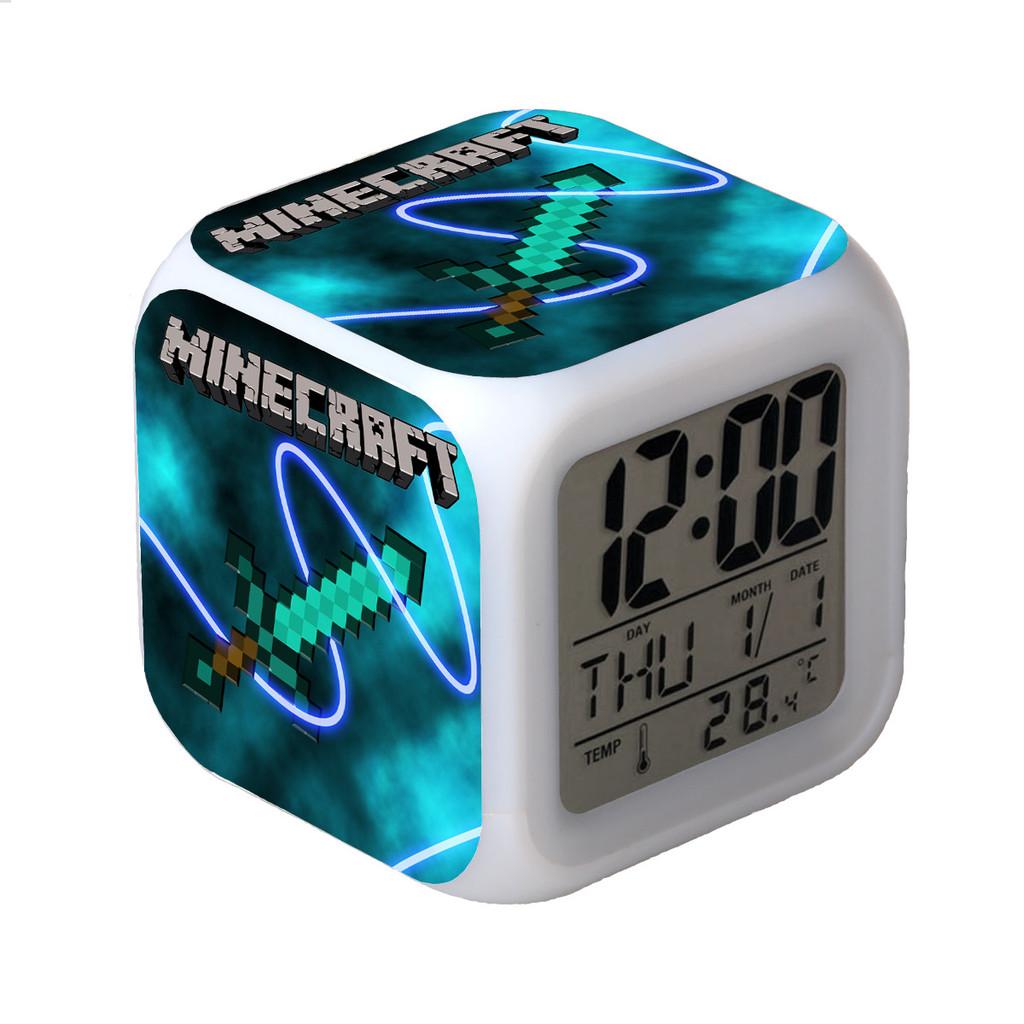 Minecraft Alarm Clock Led Night Light Colourful Changing Desktop Decoration