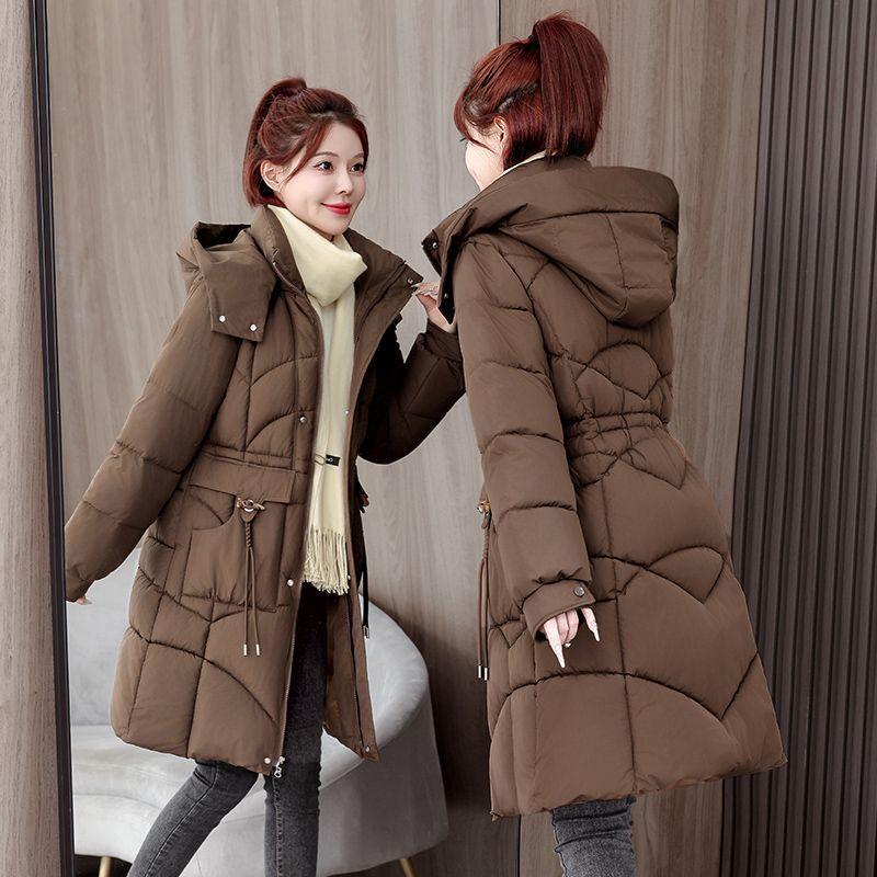 Winter Fashion Women Down Cotton Coat Slim Fit Thickened Long Padded Jacket Warm Outwear