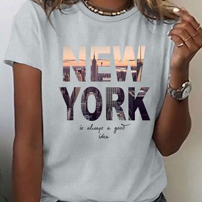 T-Shirt mit Buchstabenaufdruck Sommer und Frühling Kurzärmelig Rundhalsausschnitt Lässiges Oberteil Damenbekleidung Damen Kleidung Grafische T-Shirts