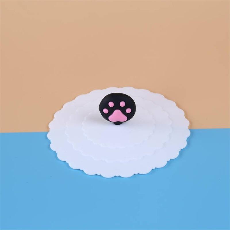 Cute Three-dimensional Cartoon Silicone Cup Lid, Circular Lid, Cute Cat Series Lid