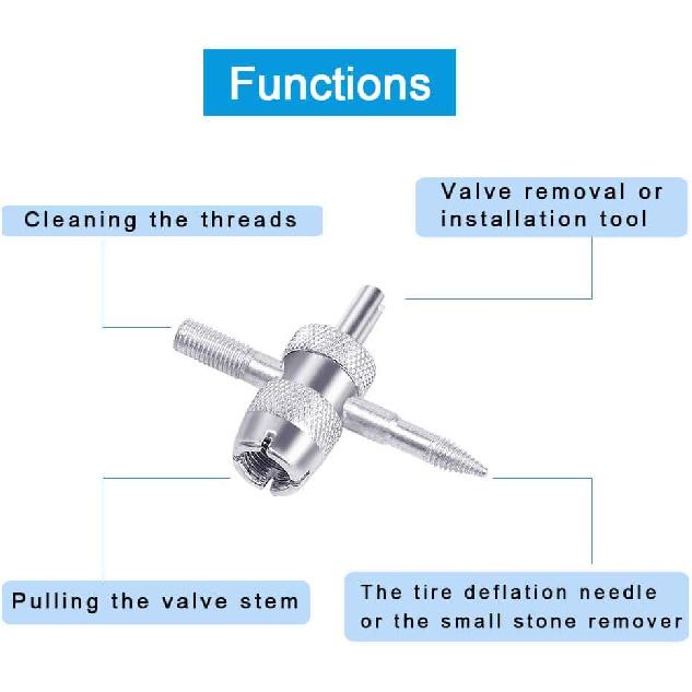 Riseuvo 6Pcs Tire Valve Stem Removal Tool - Single And Double Heads Valve Core Remover, 4-Way Valve Tool Great Tire Repair Tool, 10Pcs Valve Stem