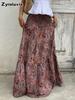 Bohemian Printed High Waist Maxi Dress Summer Vacation Style A-Line Flowy Layered Half Skirt