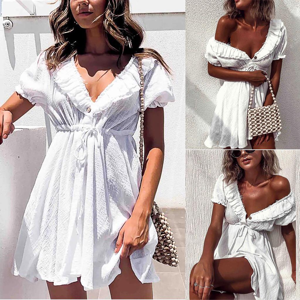 

Женское летнее платье с v-образным вырезом и цветной повязкой на пуговицах с коротким рукавом мини-платье