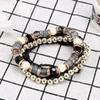 Women Multi-layer Elastic Silver Bangle Beaded Boho Bracelet