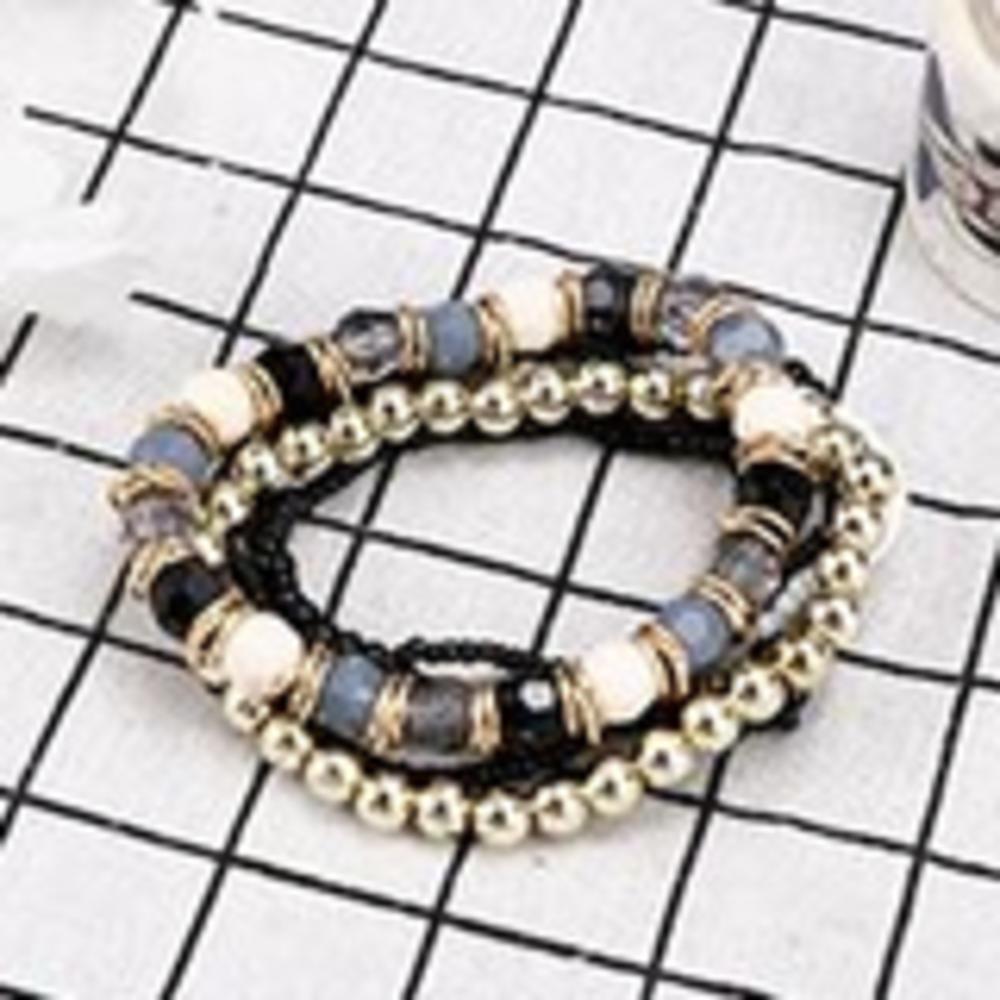 Women Multi-layer Elastic Silver Bangle Beaded Boho Bracelet
