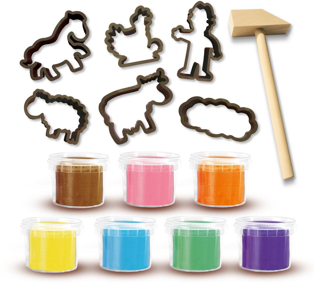 Kit de pâte a modeler géant écologique (7x90 g avec outils) - SES CREATIVE - Dough - Fabriqué aux Pays-Bas - Rouleau bois - Age : 2+