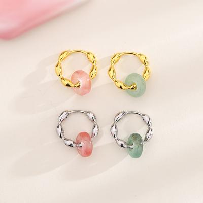 Olive Beads Strawberry Crystal Ear Buckle New Chinese Personality Neutral Circle Jade Earrings Women'S Safety Buckle Hetian Jade Earrings