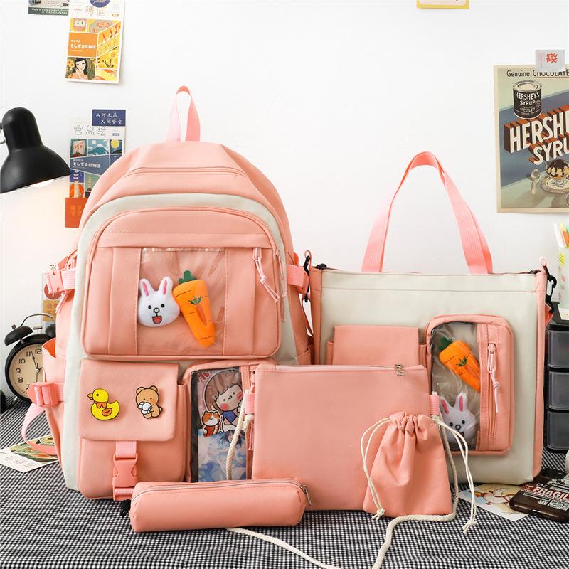 

School bag for girls, junior high school, high school students, lightweight backpacks, elementary school bags, large-capacity backpacks Set bag рожевий