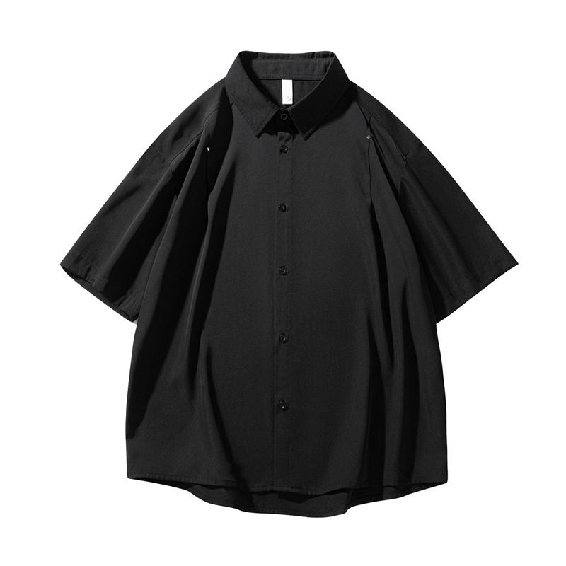 Retro Workwear Short Sleeved Shirt Men s Loose Collared Casual Shirt Summer Shirt 2XL чёрный