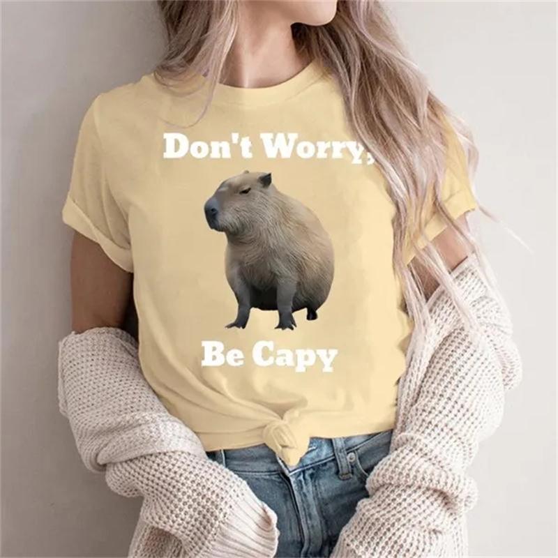 Capybara Dont Worry Be A Capybara Womens Printed Shortsleeved Tshirt A Cool and Fashionable ItemSummer Streetwear Y2K