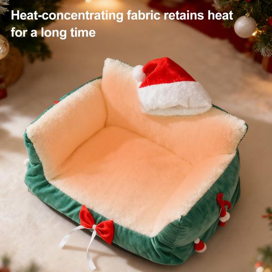 Christmas Cat Bed Fluffy Pet Sofa Bed with Removable Washable Cover Cozy Plush Cat Sofa for Winter Holiday Indoor Cats Rest Play