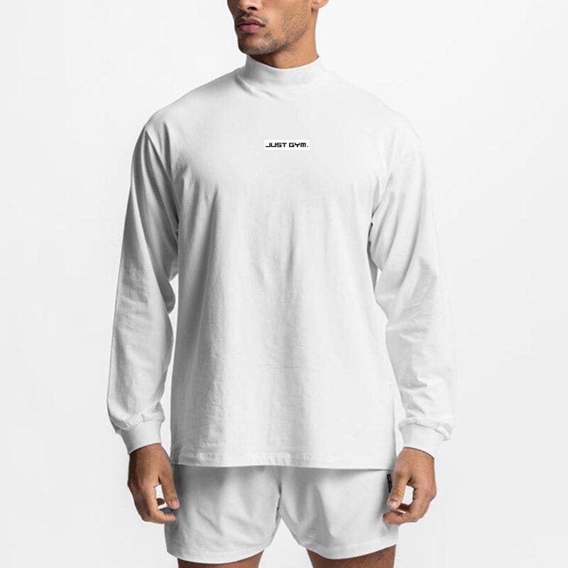 Mens Fashion Workout Oversized Breathable Fitness High-neck Long Sleeve Tshirt Sporting Clothing Bodybuilding Fashion T Shirt