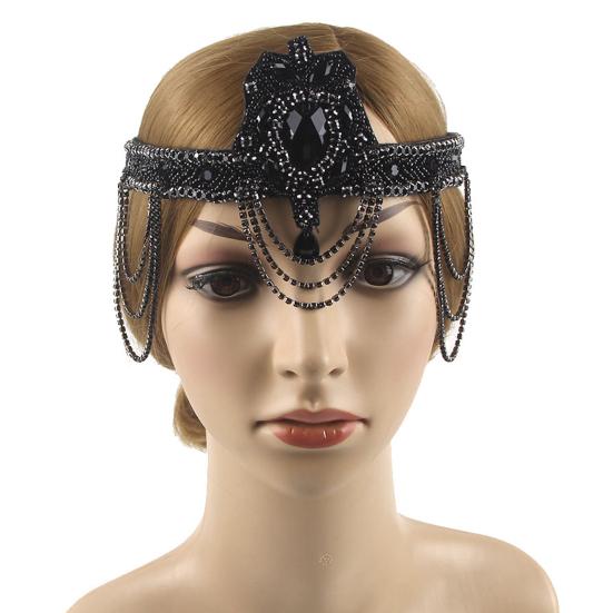 Attraktiver, edler, verschleißfester Gatsby-Kopfschmuck mit Strasssteinen und eingebetteten Quasten und Federn für die Tanzparty