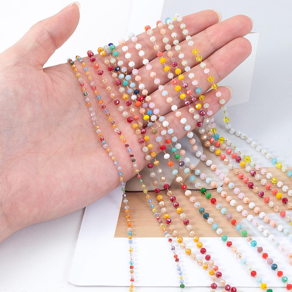 1meter Colorful Ball Beaded Chain Glass Crystal Beads Necklace Chain Accessories for Jewelry Making Components Crafts DIY Supply