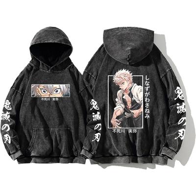 Demon Slayer Hoodie Shinazugawa Sanemi Sweatshirt Men Women Long Sleeve Streetwear Clothing Washed Cotton Loose Hooded Pullover