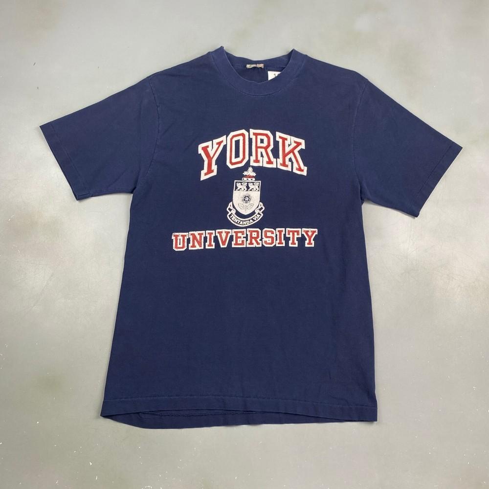 VINTAGE 90s York University Navy Crest TShirt sz Small Adult Unisex T-Shirt M
