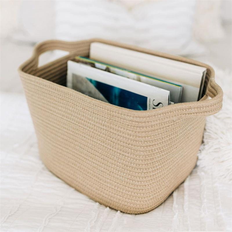 Laundry Basket Woven Cotton Storage Organizing Bin with  Handles for Desk Organization, Small Basket for Keys Makeups Toys