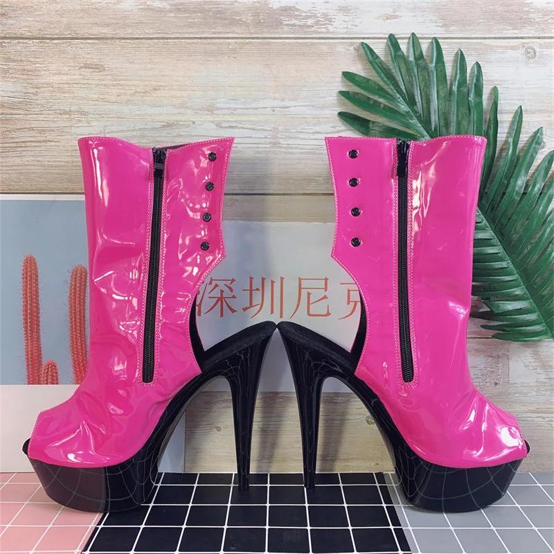 Fashion Winter Transparent Sole Boots Round Toe Women's Black Low Tube British Style Bright Leather Adhesive Sole Fashion Boots