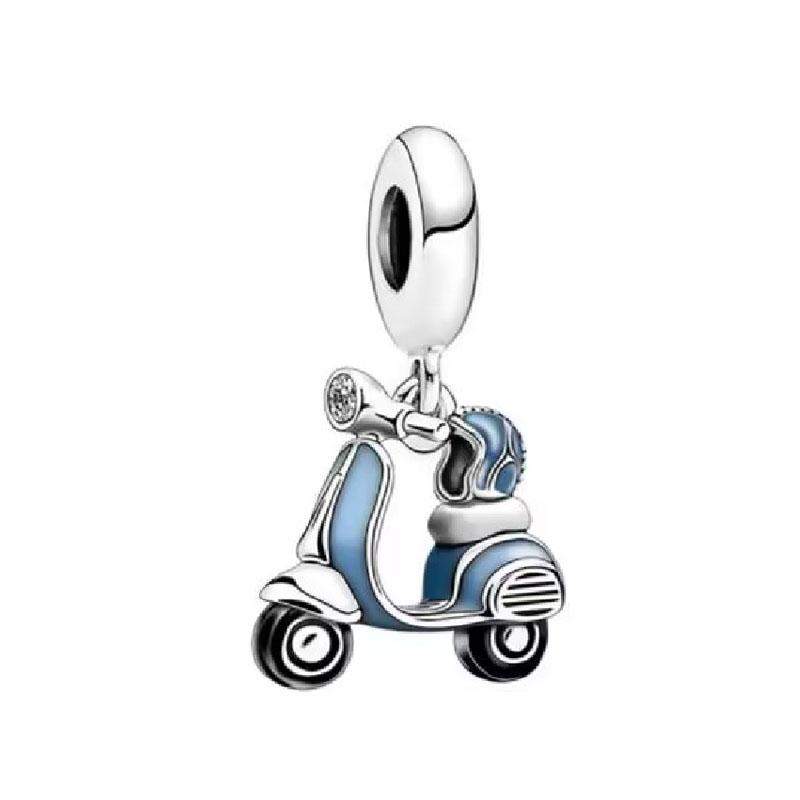 S925 Sterling Silver Pink Black Motorcycle Car Bike Dangle Charm Bead Fit Original  Bracelet Pendant DIY For Women Jewelry