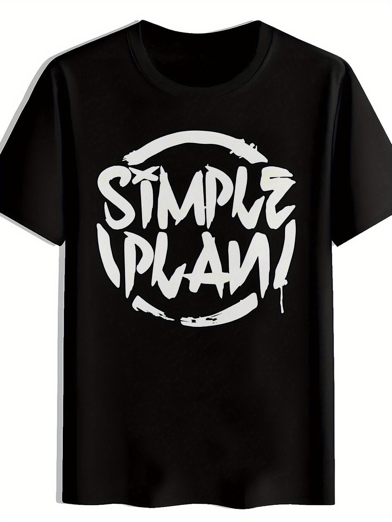 T-shirt SIMPLE PLAN! Hand-Drawn Style Graphic Tee - Bold Black with White Curved Border Print XS
