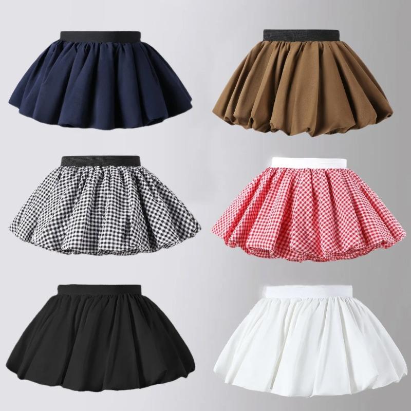 Summer Teen Girls Puff Skirt Retro Checkered High Waist A Line Mini Skirt for Kids Cute Bubble School Children Short Skirt
