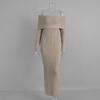 Knitted Off-the-shoulder Long-sleeved Dress, European, American Autumn and Winter New One-word Shoulder-wrapped Hip Knitted Dress for Women