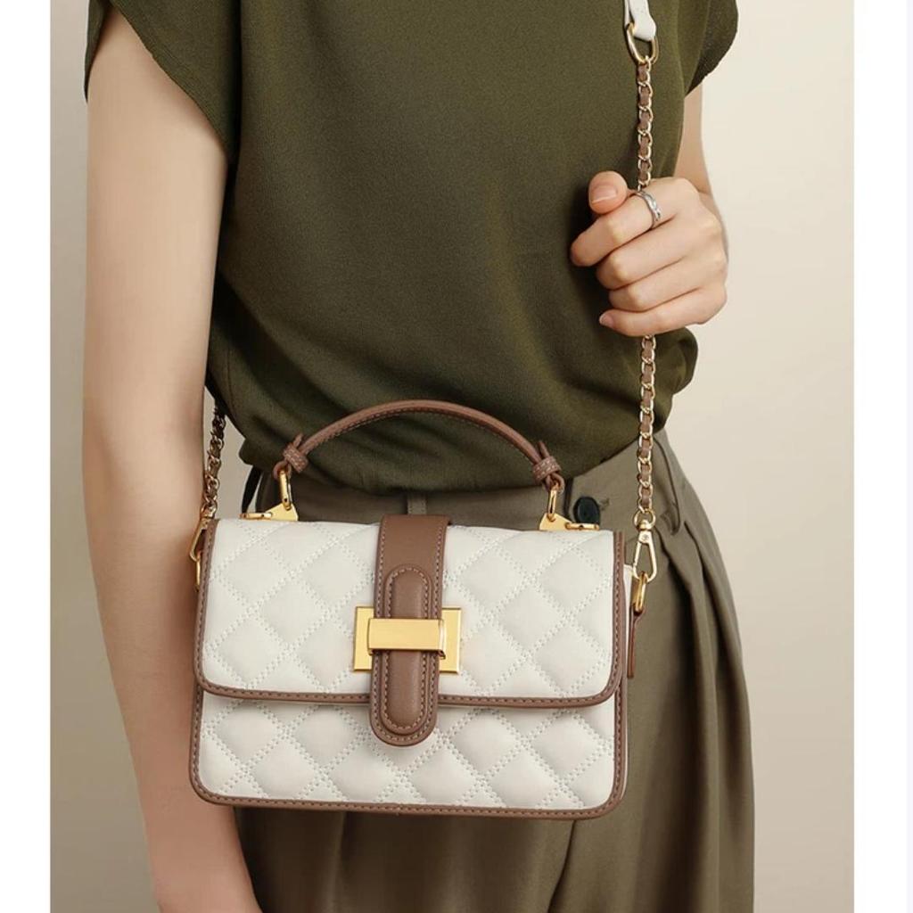 YUYULA Crossbody Bag, Leather Handbag, Chain Bag, White