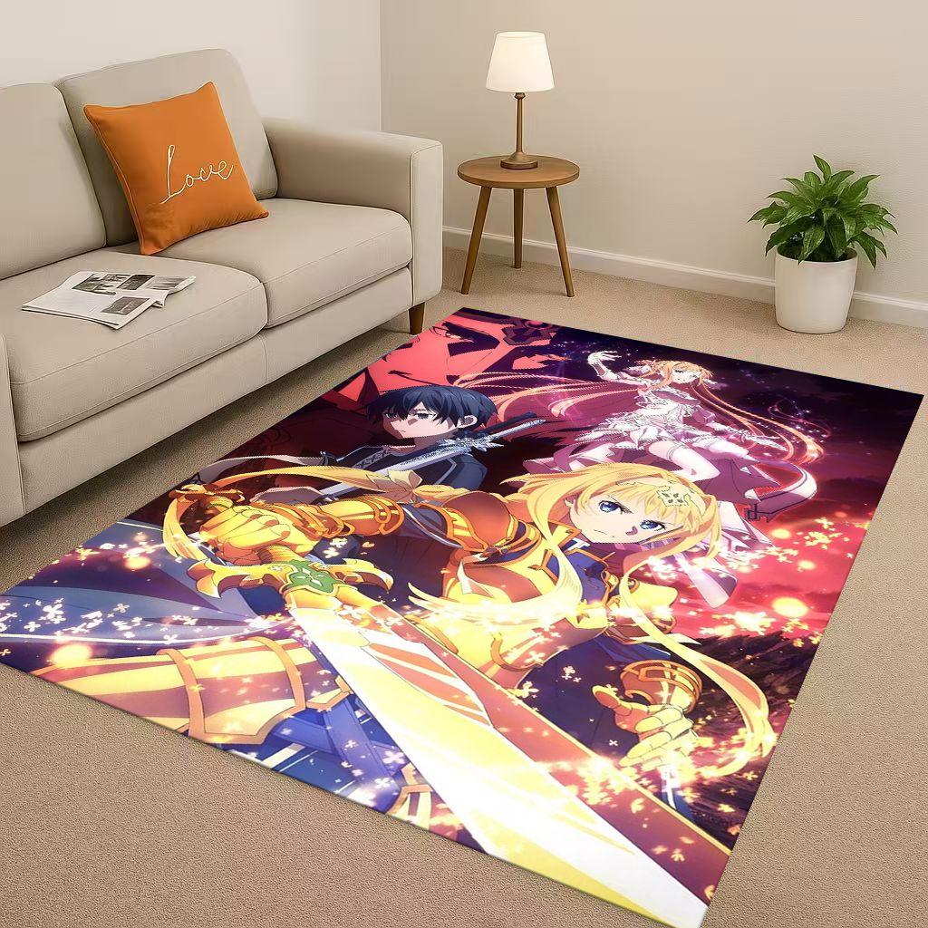 3D Sword Art Online SAO Cartoon Kirito Yuuki Asuna Living Room Non-Slip Area Rug Soft Carpet for Bedroom Sofa,Home Decor Doormat