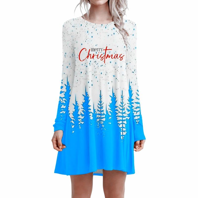 Fashion Christmas Tree Pattern Women Mini Dresses Autumn Winter Long Sleeve 3d Print