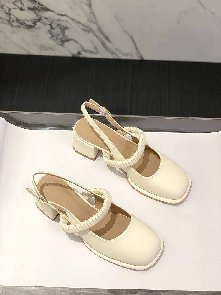 Popular years thick heel Internet celebrity Mary Jane small leather shoes summer word with bag head sandals women 