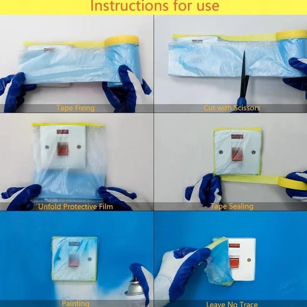 Multifunctional Pre-Taped Masking Film Strong Adsorption No Residue Dustproof PE Films Blue Drop Cloth Thickened