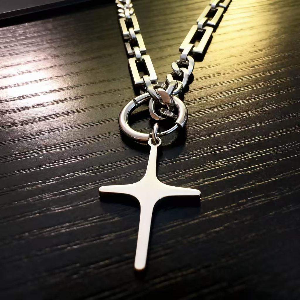 YQ 316L Stainless Steel Star Cross Pendant Necklace For Men Gothic Punk Jewelry Durable Hypoallergenic