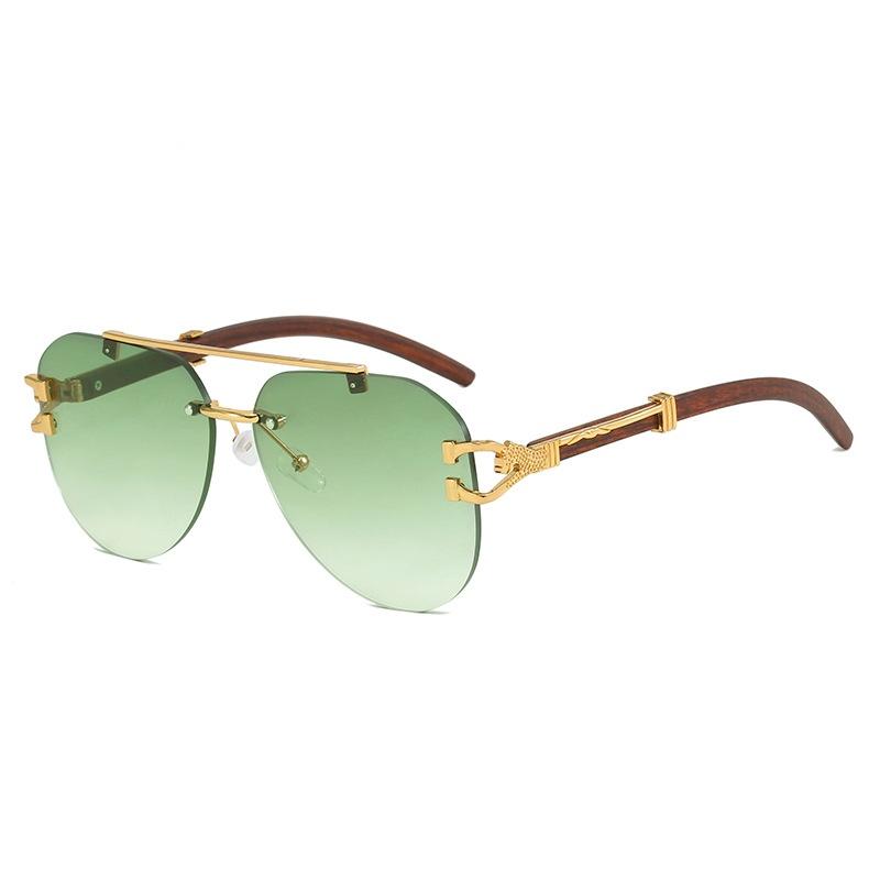 New Retro Frameless Double Beam Oval Women Sunglasses  Personality Wood Grain Leopard Design Trendy Men Casual Glasses Uv400